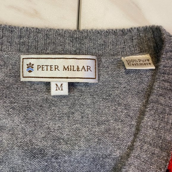 Peter Millar 100% Pure Cashmere Pullover V Neck Sweater Argyle PGA Golf Medium M - Picture 4 of 6